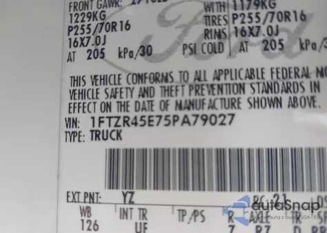 2005 Ford Ranger Edge/Fx4 Level Ii/Fx4 Off-Road/Xlt из США, поврежденный, VIN 1FTZR45E75PA79027